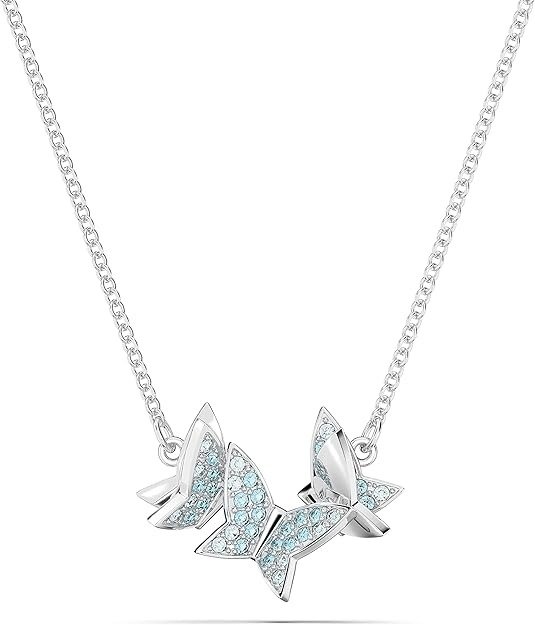 Lilia Butterfly Necklace, Earrings, and Bracelet Crystal Jewelry Collection, Blue Crystals in a Rhodium Tone Finished Setting