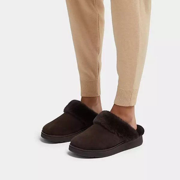 GEN-FF Shearling-Collar Suede Slippers
