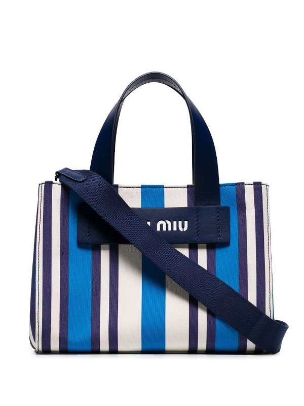 blue small striped canvas tote bag