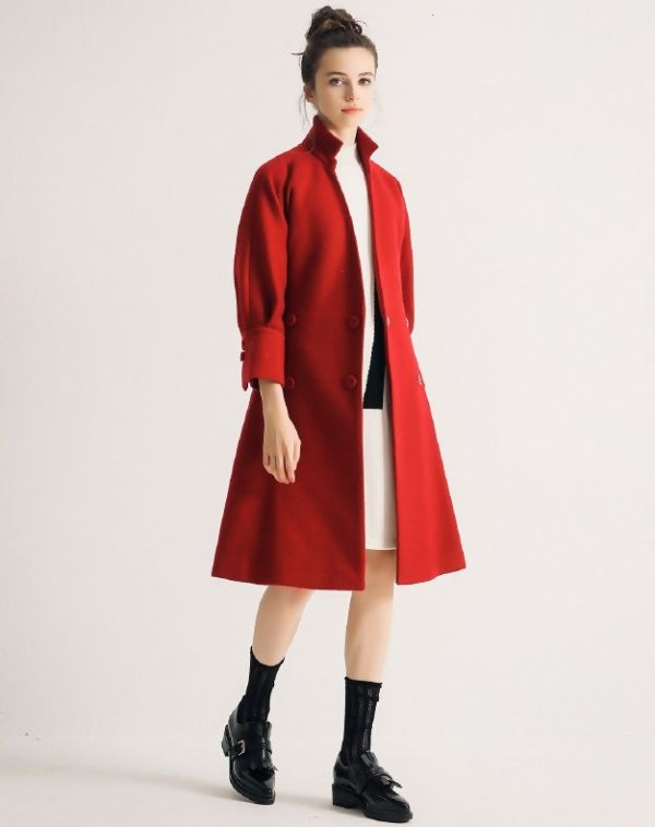 Plain Lapel Double Breasted Cropped Sleeve Women's Coat
