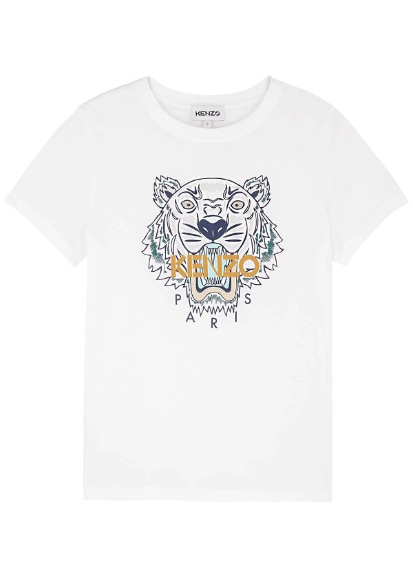 White tiger-print cotton T-shirt