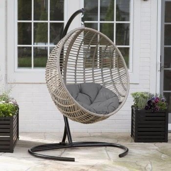 Belham Living Resin Wicker Kambree Rib Hanging Egg Chair with Cushion and Stand
