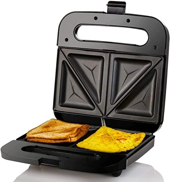 Sandwich Maker Grill with Non-Stick Cast Iron Grilling Plates, 750W Electric Countertop Bread Toaster Panini Press Easy Storage & Clean for Breakfast Grilled Cheese Egg & Steak, Black GPS401B