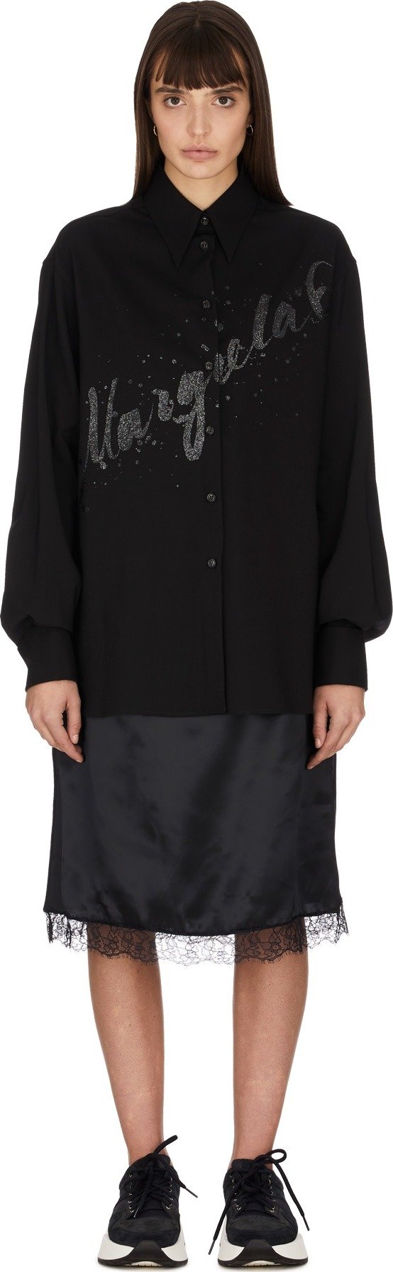 - Multi-Wear Spliced Glitter Logo Shirt Dress - Black