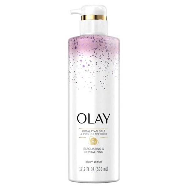 Olay Exfoliating & Revitalizing Body Wash with Himalayan Salt, Pink Grapefruit, and Vitamin B3, 17.9 fl Oz.