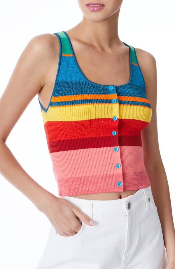 Daryn Stripe Button-Up Knit Tank Top