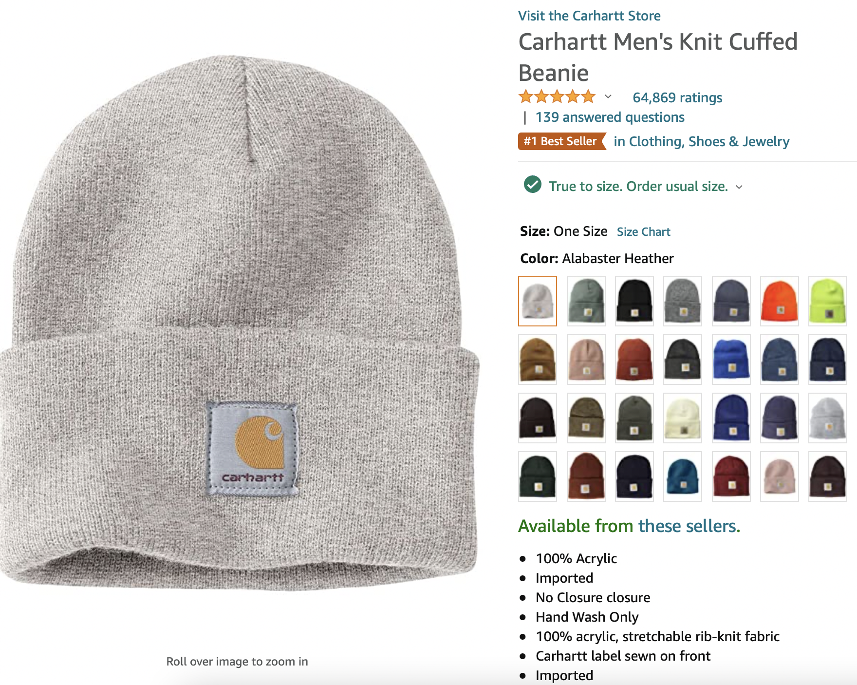 Carhartt Men's Knit Cuffed Beanie 针织帽