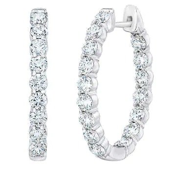 Brilliant 2.50 ctw VS2 Clarity, I Color Diamond 14kt White Gold Oval Hoop Earrings