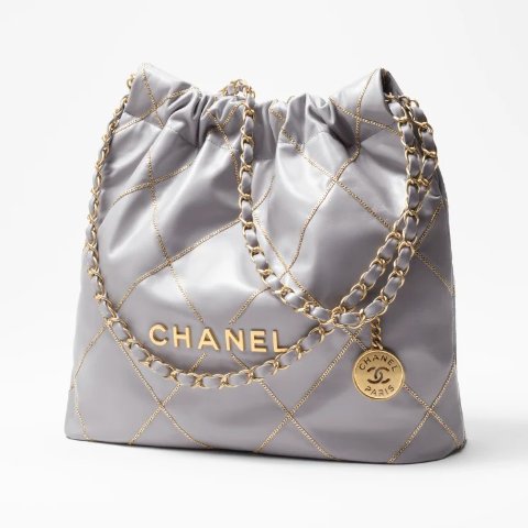 22 small handbag, Shiny calfskin & gold-tone metal , gray