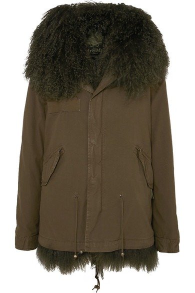 Hooded shearling-lined cotton-canvas parka
