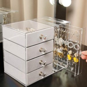 Cq acrylic Jewelry Box for Women with 4 Drawers