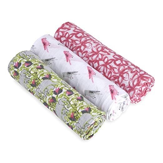 3 Piece Classic Swaddle White Label Baby Blanket, Paradise Cove