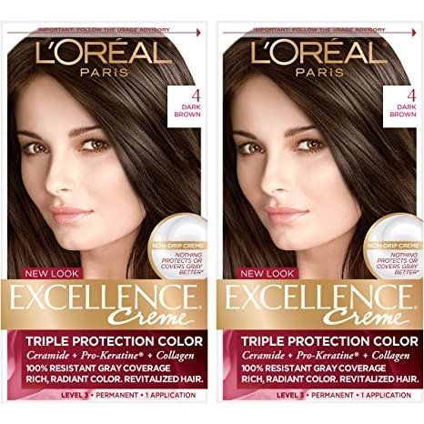 Excellence Creme Permanent Hair Color, 4 Dark Brown, 100 percent Gray Coverage Hair Dye, Pack of 2