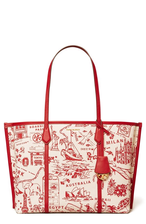 Perry Printed Canvas & Leather Tote Bag