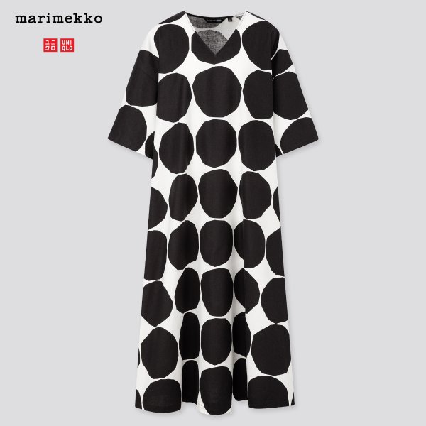 WOMEN LINEN BLENDED V-NECK DRESS (MARIMEKKO)
