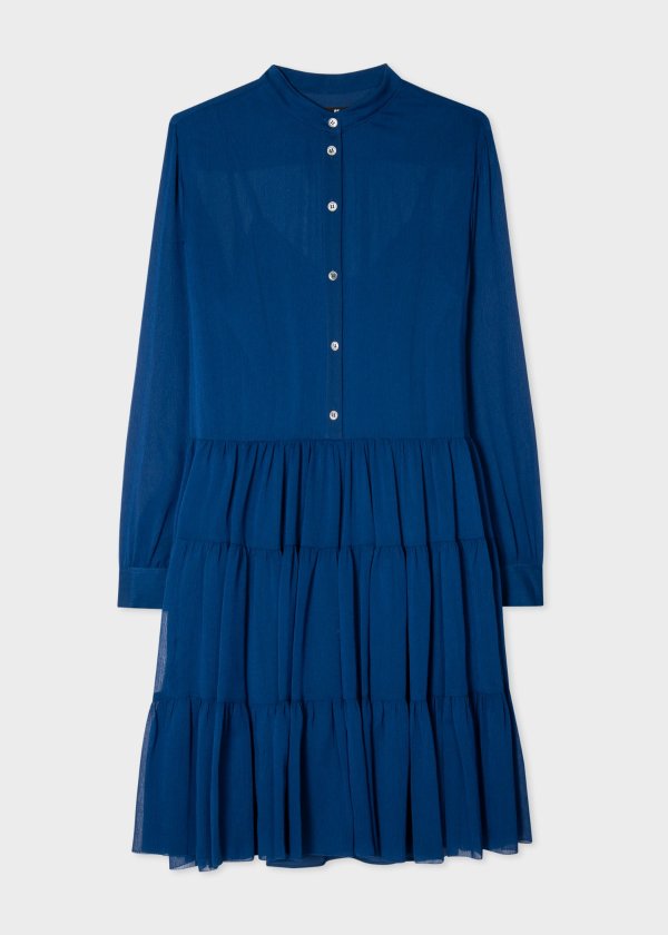 Women's Blue Semi-Sheer Shirt Dress