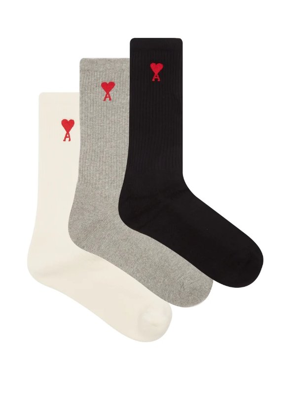 Pack of three Ami de Coeur-logo cotton-blend socks | AMI