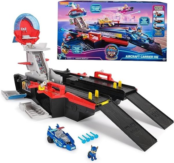 : The Mighty Movie, Aircraft Carrier HQ, with Chase Action Figure and Mighty Pups Cruiser, Kids Toys for Boys & Girls 3+