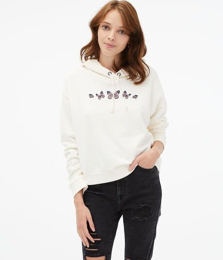 Embroidered Butterflies Pullover Hoodie***