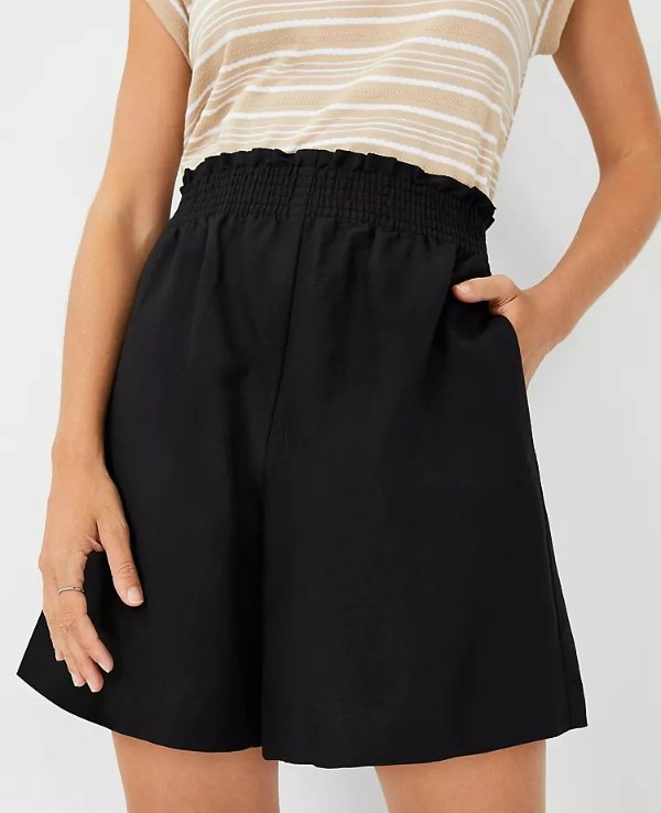 The Flowy Pull On Mid Short in Linen Blend | Ann Taylor