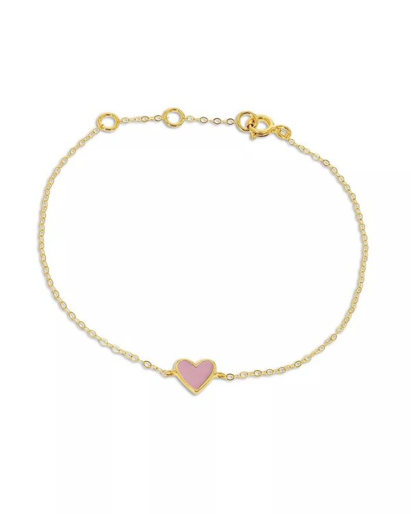 14K Yellow Gold Enamel Heart Chain Bracelet
