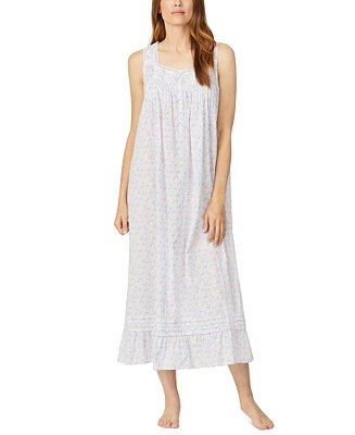 Cotton Lace-Trim Printed Sleeveless Ballet Nightgown