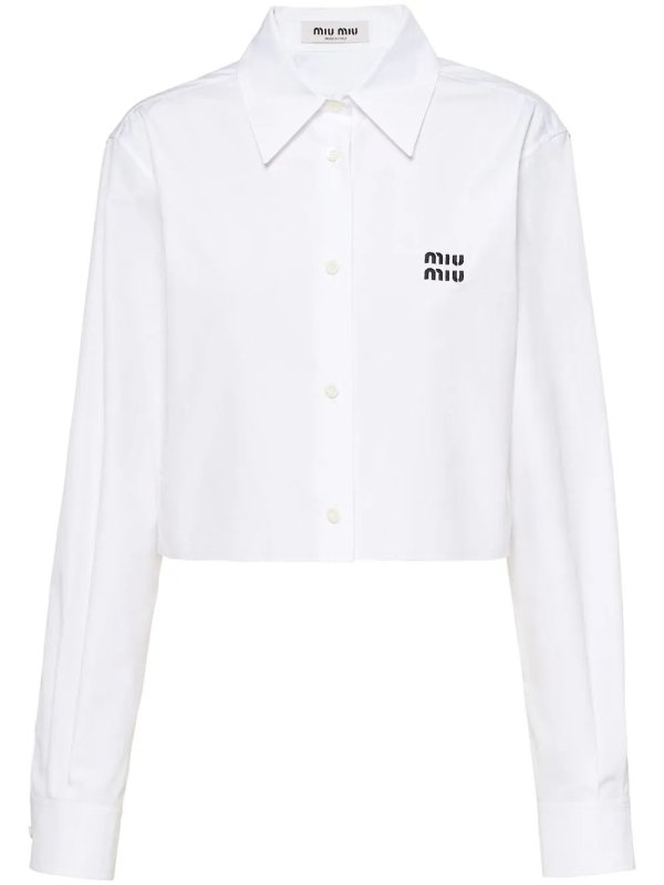 logo-embroidery cropped shirt