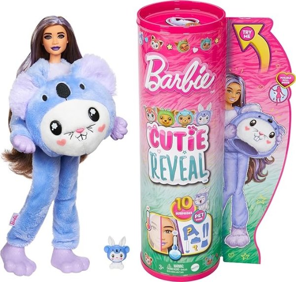 Cutie Reveal Doll & Accessories with Animal Plush Costume & 10 Surprises Including Color Change, Bunny as a Koala in Costume-Themed Series