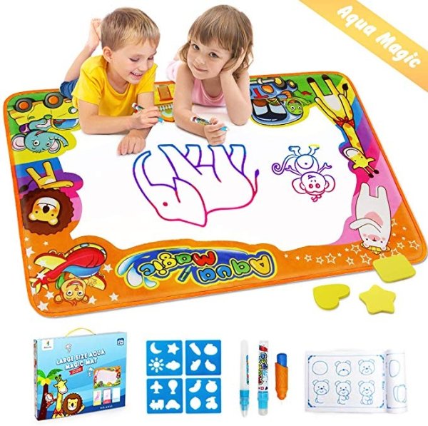 Water Drawing Mat Aqua Magic Doodle Kids Toys Mess Free Coloring Painting Educational Writing Mats Xmas Gift for Toddlers Boys Girls Age of 2,3,4,5,6 Year Old 34.5" X 22.5" in 6 Colors