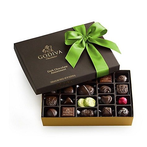 Dark Chocolate Gift Box, Kiwi Ribbon, 27 pc. | GODIVA
