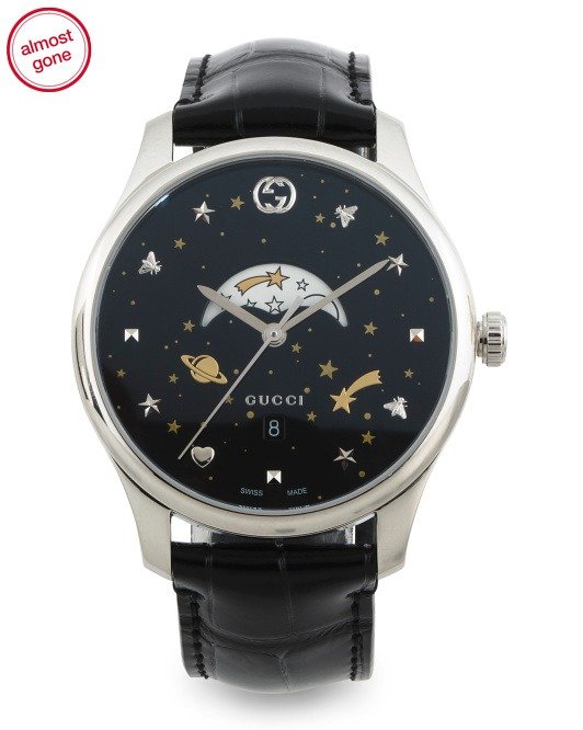 Swiss Made Moonphase Celestial Alligator Strap Watch