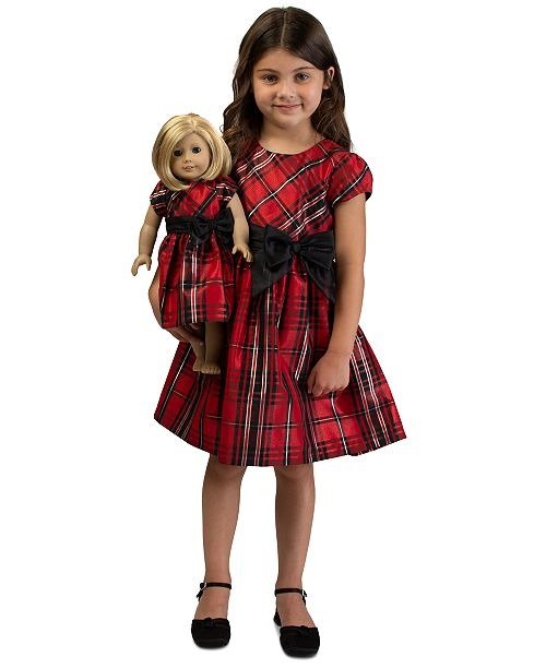 Toddler Girls 2-Pc. Plaid Bow Dress & Doll Dress Set