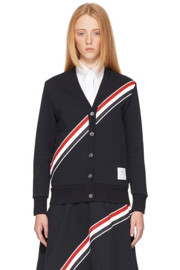 Navy Diagonal Stripe Cardigan