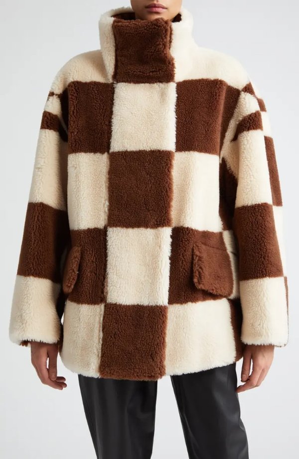 Dani Checkerboard Plaid Faux Fur Jacket