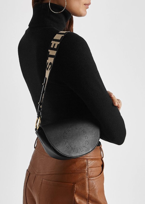 Small black faux leather shoulder bag