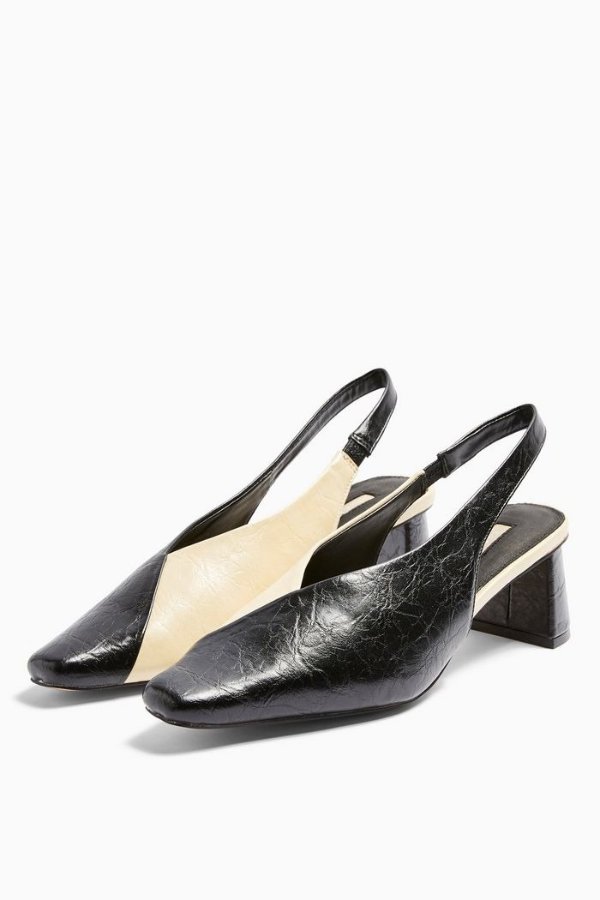 JAGGER Black and White Sling Back Shoes