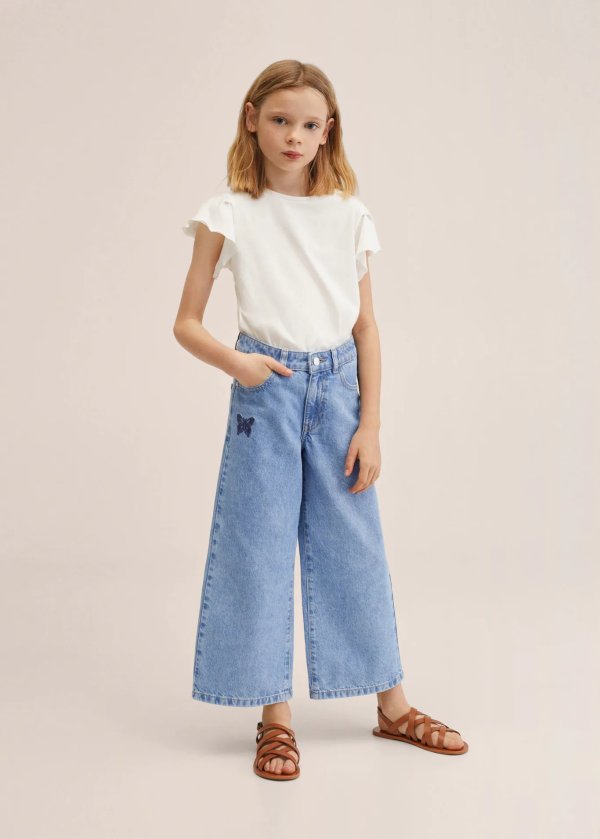 Culotte jeans with butterflies - Girls | MANGO OUTLET USA