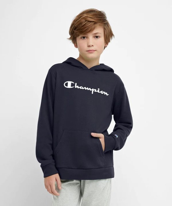 Navy 'Champion' French Terry Pocket Long-Sleeve Hoodie - Boys