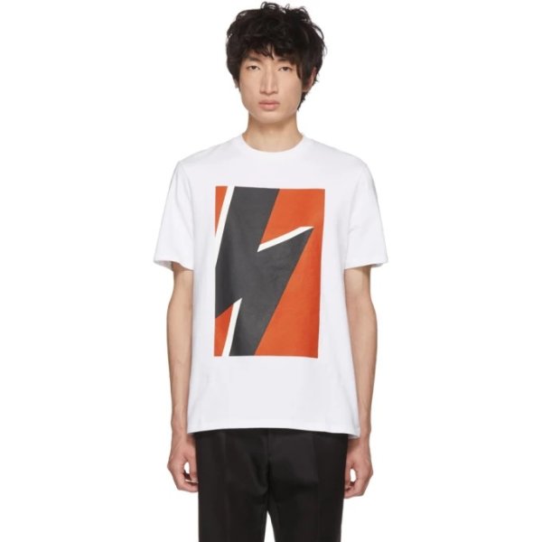 - White & Red Pop Art Lightning Bolt T-Shirt