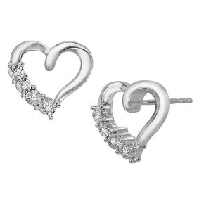 Heart Stud Earrings with Diamonds