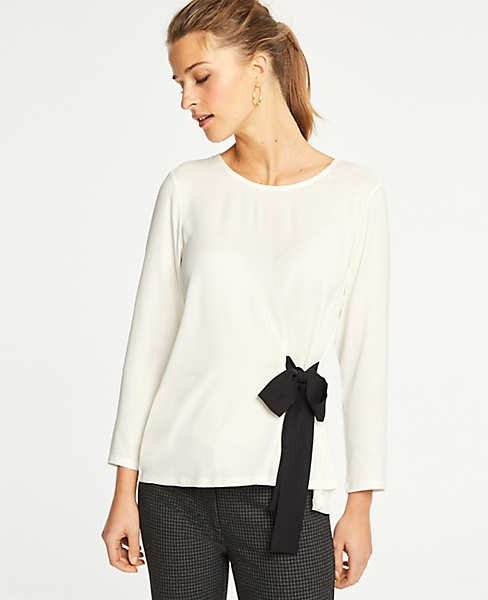 Petite Side Tie Mixed Media Top | Ann Taylor