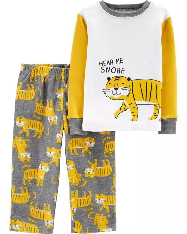 2-Piece Tiger Snug Fit Cotton & Fleece PJs
