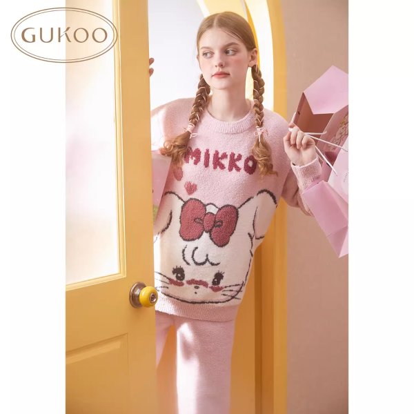 Gukoo/果壳睡衣冬季mikko联名新款可爱少女加厚保暖女家居服套装
