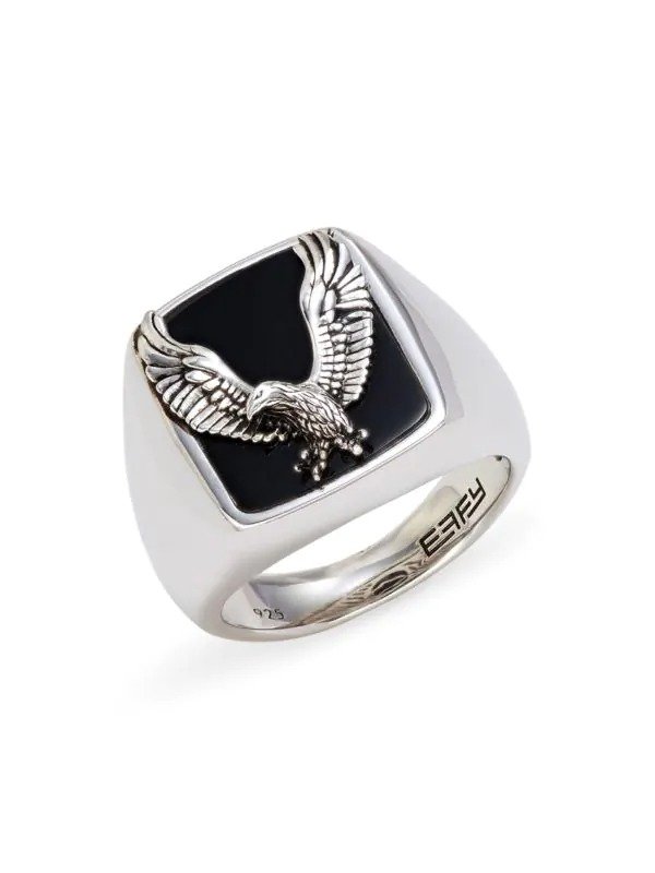 Sterling Silver & Onyx Eagle Signet Ring