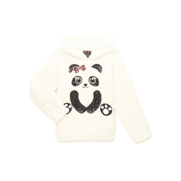 Miss Chievous Girls’ Sequin Critter Plush Faux Sherpa Pullover Hoodie, Sizes 4-16