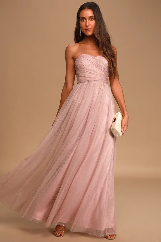 Feel the Luxe Dusty Pink Mesh Strapless Maxi Dress