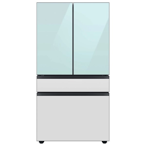 Morning Blue Glass Top Panels and White Glass Middle and Bottom Panels Bespoke 4-Door French Door Smart Refrigerator (29 cu. ft.) with Beverage Center&trade; (with Customizable Door Panel Colors) - RF29BB86004MAA | Samsung US