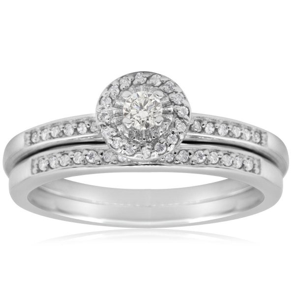 1/4 Carat TW Pave Round Shape Halo Diamond Bridal Set in .925 Sterling Silver