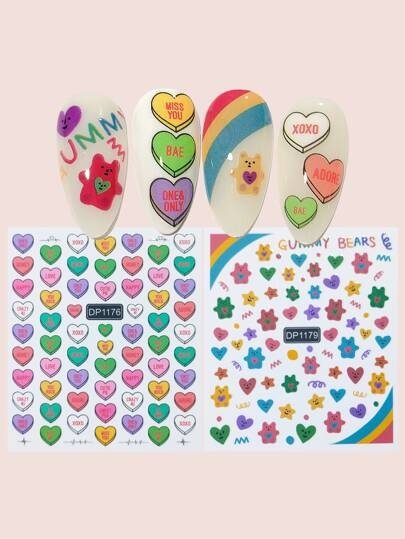 2sheets Heart Pattern Nail Art Sticker