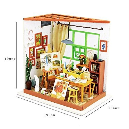 Dollhouse DIY Kit Miniature Studio with Light DIY House Toy Gifts for Adults and Teens